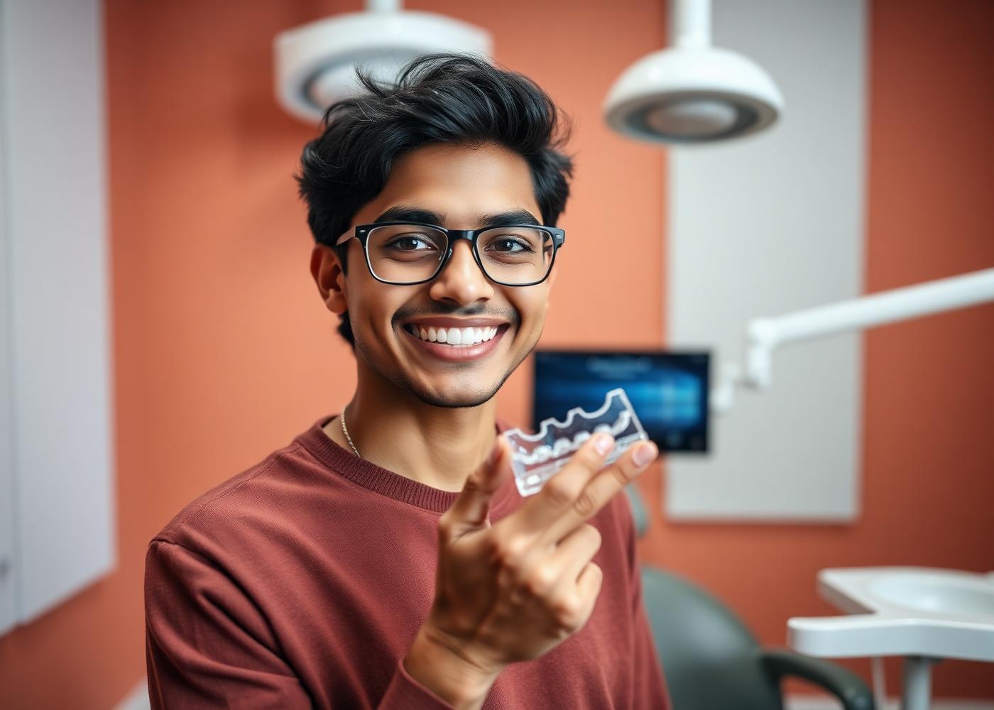 Placeholder image — patient holding a clear aligner